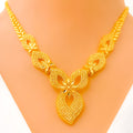 Modern Filigree Leaf 22k Gold Necklace Set