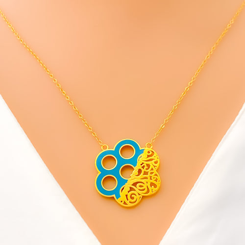 Enameled Floral 21k Gold Necklace 