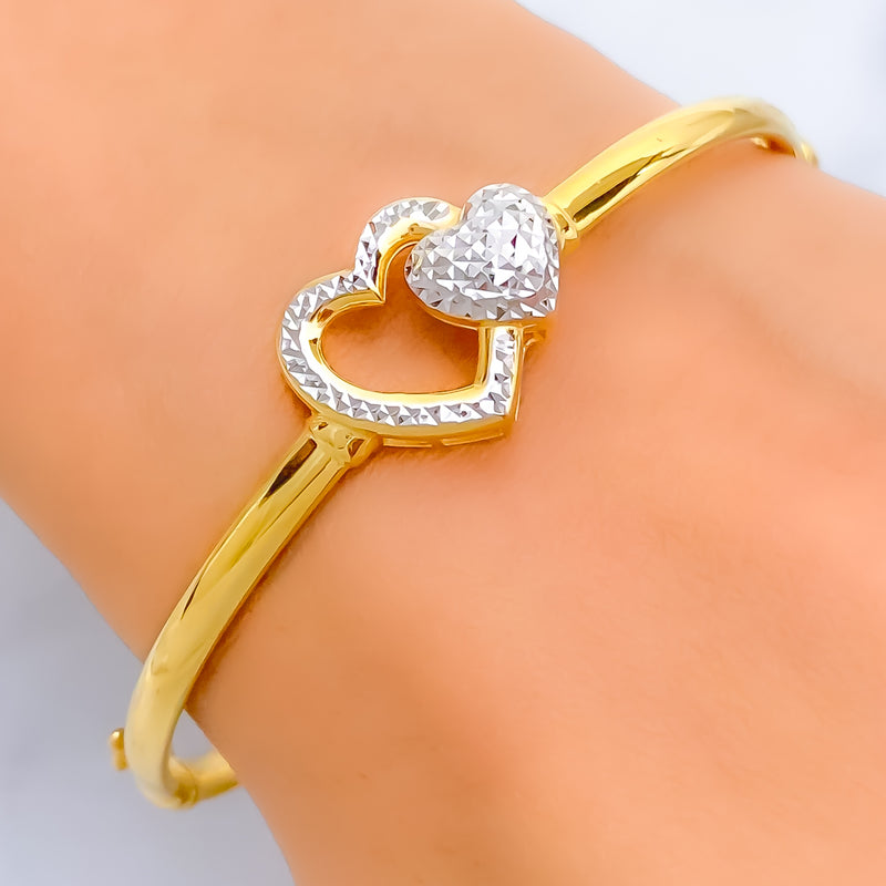 Captivating Twin Heart 22k Gold Bangle Bracelet 