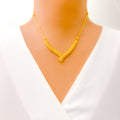 Dainty Delicate V Shaped 22k Gold Necklace Set