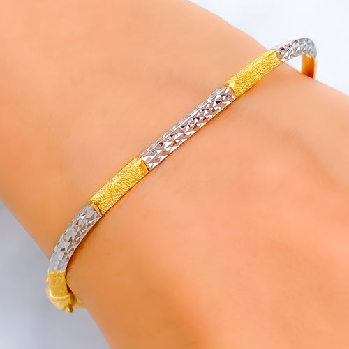 Alternating Sand Finished 22k Gold Bangle Bracelet 