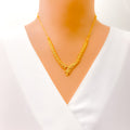 Asymmetrical Leaf Accented 22k Gold Necklace Set