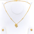 Asymmetrical Floral 22k Gold CZ Necklace Set 