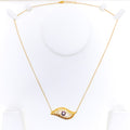 Elegant Evil Eye 21k Gold CZ Necklace 