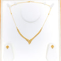 Asymmetrical Leaf Accented 22k Gold Necklace Set