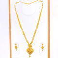 Reflective Netted Floral Long 22k Gold Necklace Set 