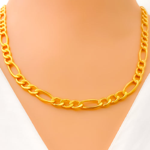 Alternating Hollow Cuban Link 22K Gold Chain
