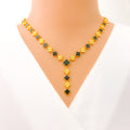 Bold Reflective 21k Gold Clover Necklace Set