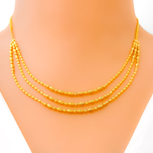 Tasteful Three Layered 22k Gold Necklace Set