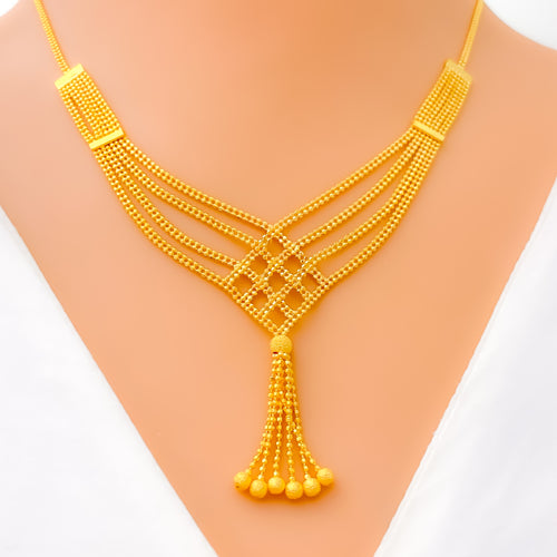 Iconic Checkered Chain 22k Gold Necklace Set