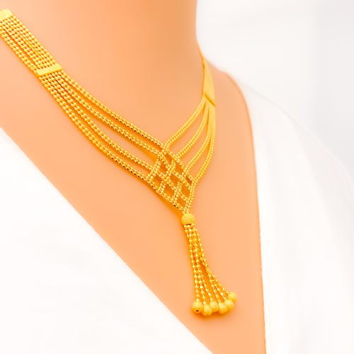 Magnificent Checkered Chain 22k Gold Necklace Set