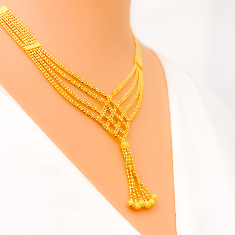Magnificent Checkered Chain 22k Gold Necklace Set