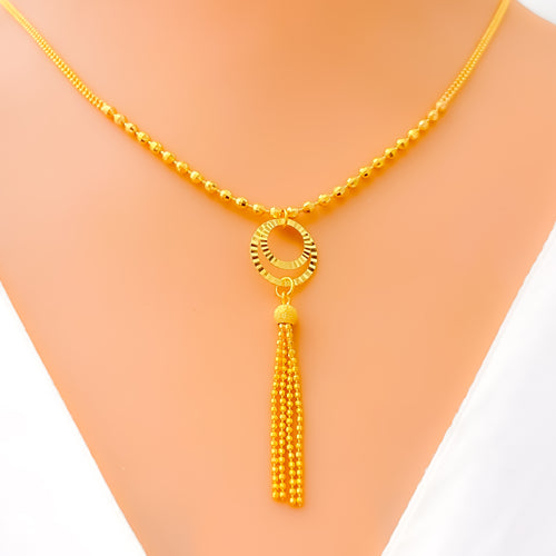 Decorative Dual Halo 22k Gold Necklace Set