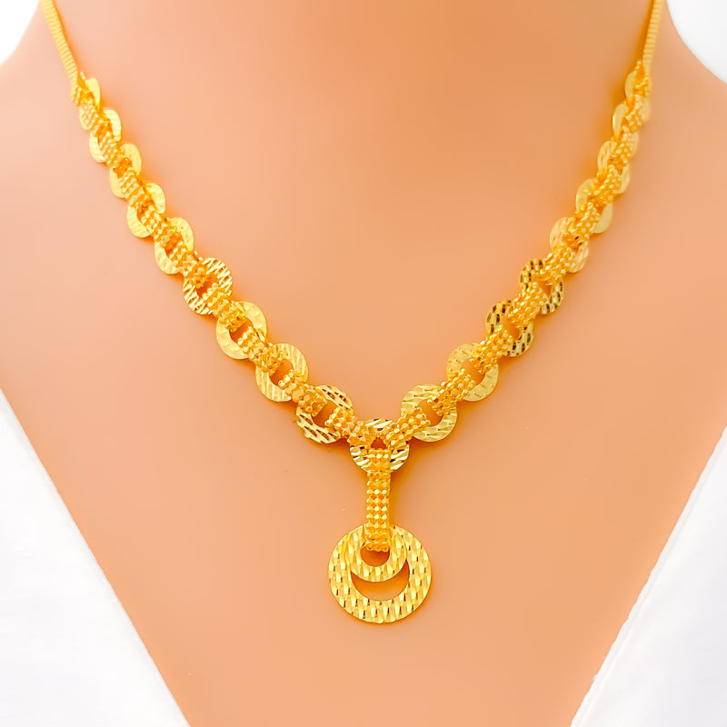 Classic Interlinked Halo 22k Gold Necklace Set