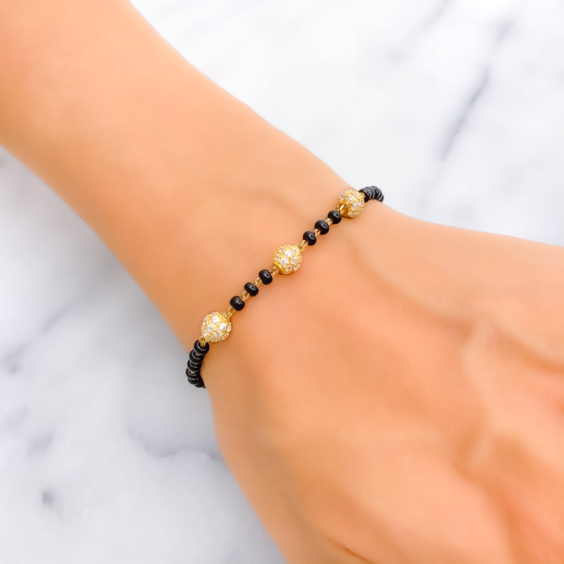 Elegant Orb 22k Gold Black Bead Bracelet – Andaaz Jewelers