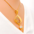 Palatial Netted 22k Gold CZ Pearl Pendant Set