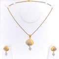 Palatial Netted 22k Gold CZ Pearl Pendant Set