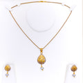 Ornate Vintage Drop 22k Gold CZ Pearl Pendant Set 
