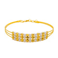 Dazzling Triple Lined 22k Gold Flexi Bangle Bracelet W/Pearl