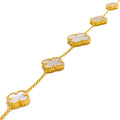 Attractive Mother Of Pearl 21k Gold Clover Bracelet