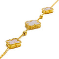 Decorative Mother Of Pearl 21k Gold Clover Bracelet 