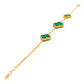 Graceful Malachite 21k Gold Clover Bracelet 