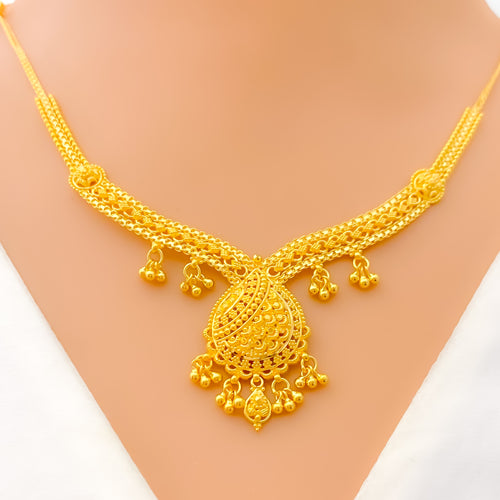 Traditional Decorative 22k Gold Drop Necklace Set 