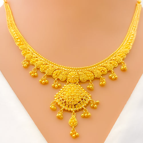 Ornamental Paisley Adorned 22k Gold Necklace Set 
