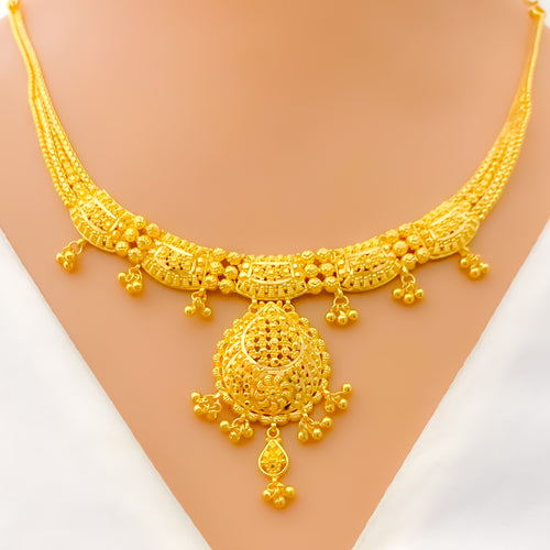 Embellished Bold Beaded 22k Gold Necklace Set 