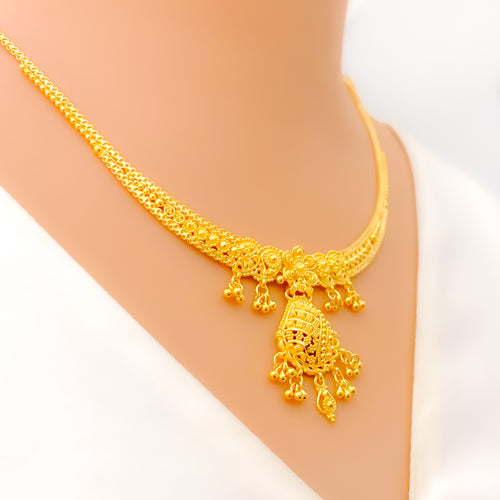 Priceless Floral Charm 22k Gold Necklace Set 