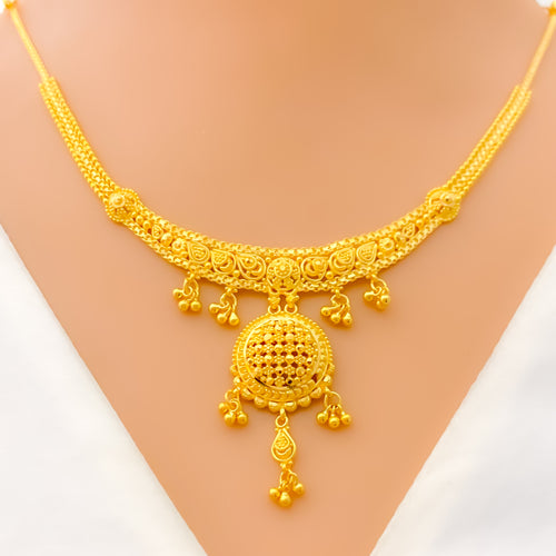 Stylish Charming Checkered 22k Gold Necklace Set 