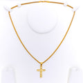 Bright Faceted Square 22k Gold Cross Pendant 