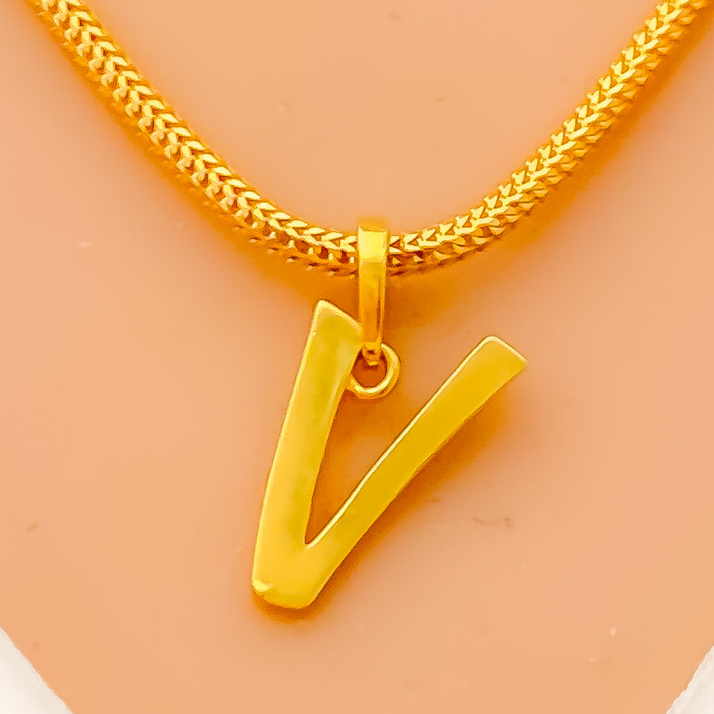 V 22k Gold Letter Pendant – Andaaz Jewelers - Main Image
