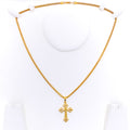 Fancy Flower Accented 22k Gold Cross Pendant 