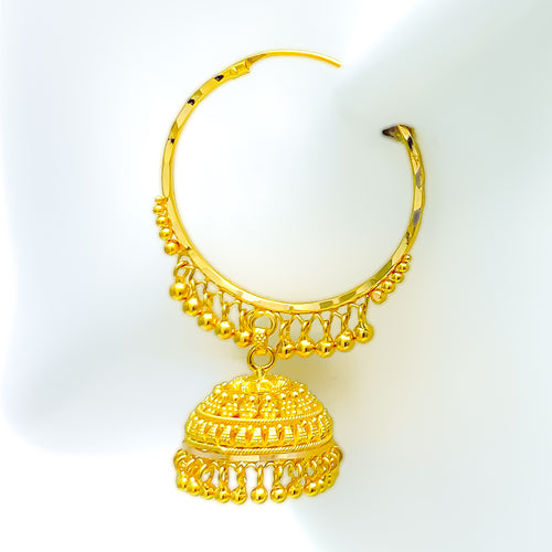 Decorative Dangling Bead 22k Gold Jhumki Earrings 