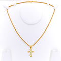 Evergreen Chevron Accented 22k Gold Cross Pendant 