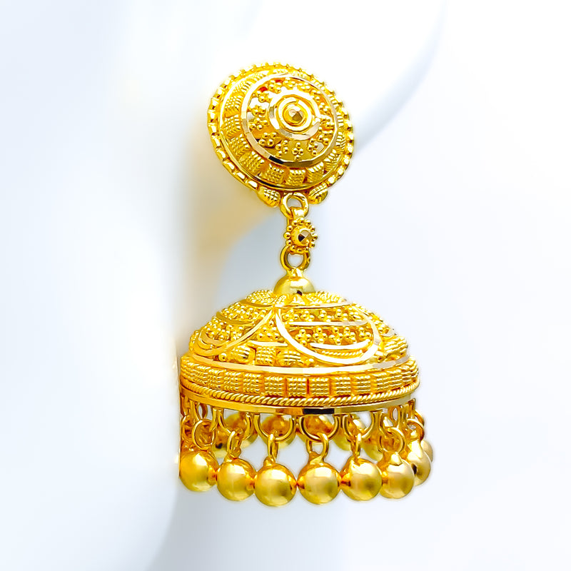 Elegant Flower Accented 22k Gold Jhumki Earrings 