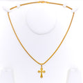 Petite Sand Finished 22k Gold Cross Pendant 