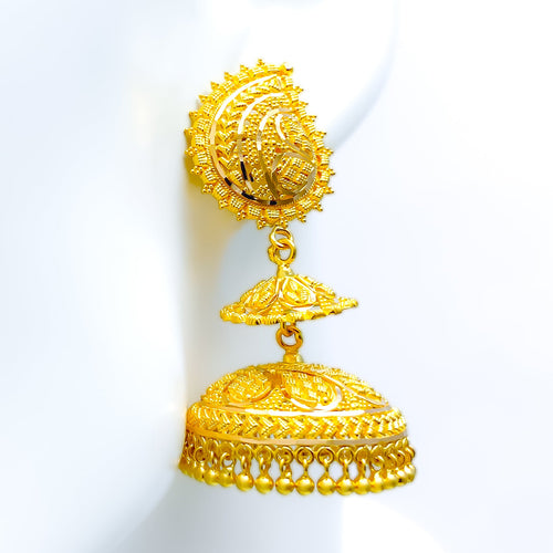 Palatial Paisley Accented 22k Gold Jhumki Earrings 