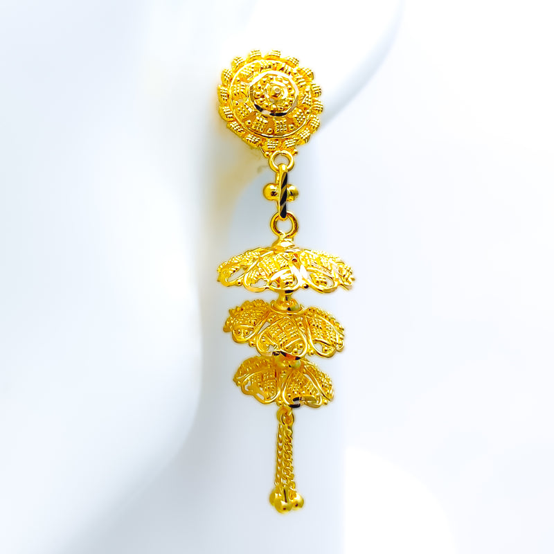 Beautiful Triple Chandelier 22k Gold Jhumki Earrings 