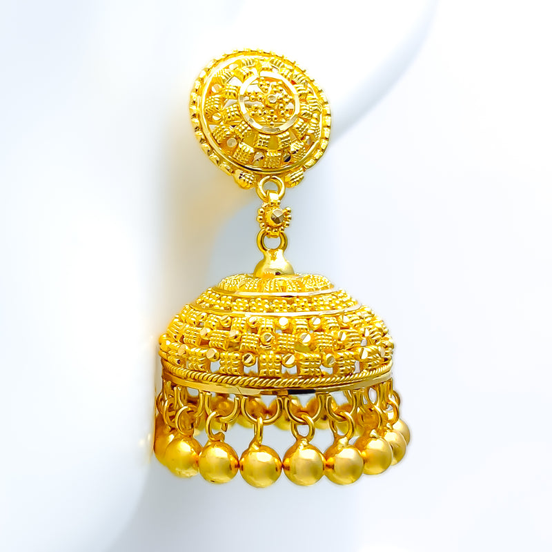 Extravagant Checkered 22k Gold Jhumki Earrings