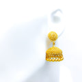 Extravagant Checkered 22k Gold Jhumki Earrings