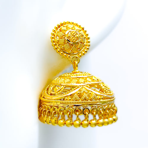 Majestic Multi-Bead 22k Gold Jhumki Earrings