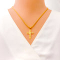 Bright Faceted Square 22k Gold Cross Pendant 