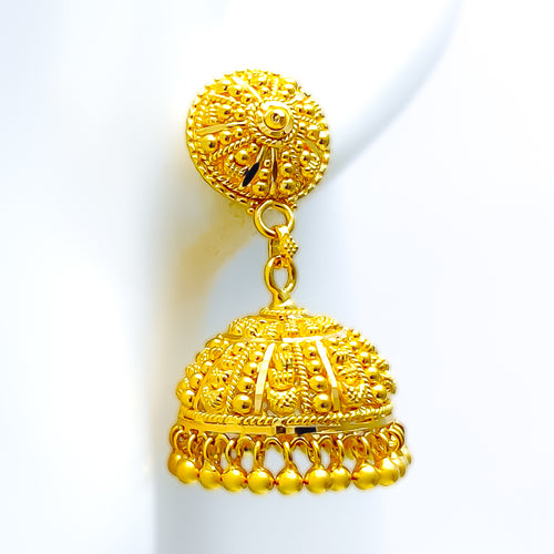 Graduating Beaded Floral 22k Gold Jhumki Earrings