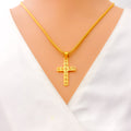 Bright Faceted Square 22k Gold Cross Pendant 