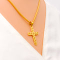 Bright Faceted Square 22k Gold Cross Pendant 