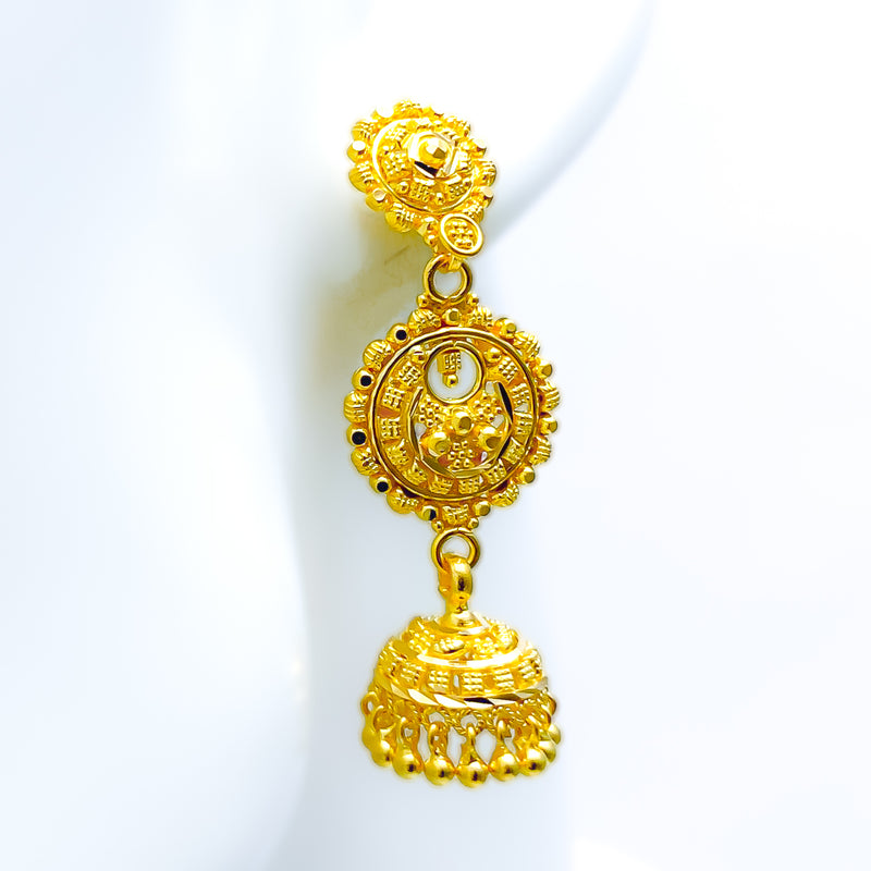 Gorgeous Graceful Floral 22k Gold Jhumki Earrings 