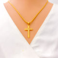 Beautiful Heart Adorned 22k Gold Cross Pendant 