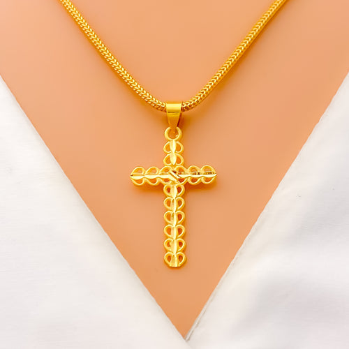 Beautiful Heart Adorned 22k Gold Cross Pendant 
